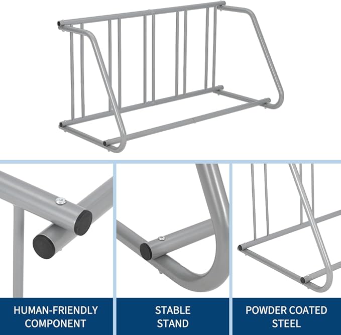 Floor Bike Rack,Single-Side 5-Bike Rack 60 in L,Grid Bike Rack In Ground,Freestanding Bicycle Floor Parking Stand,Stand Bike Racks for Garages Streets Yards Bike Events