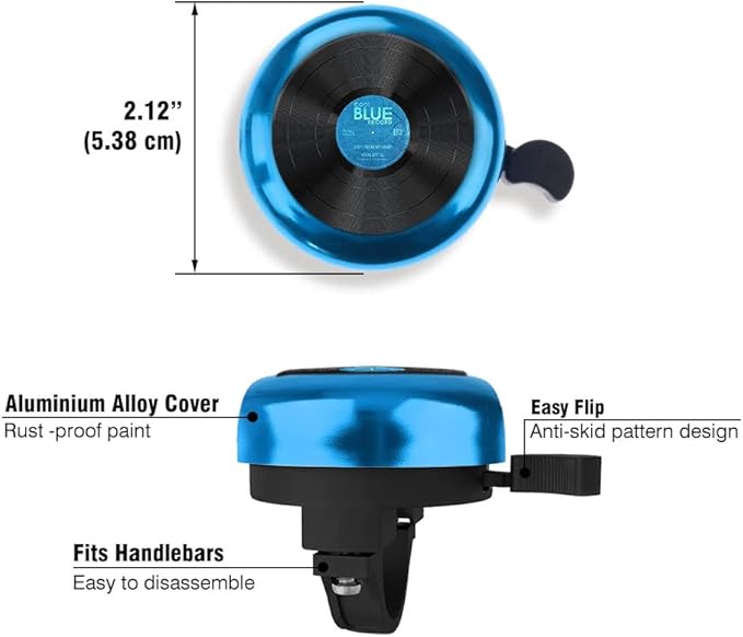 WIRESTER Blue Aluminum Round Bike Bell, Classic Ring Bicycle Bell, Bike Accessories Bell Ring for Adults Kids Girls Boys