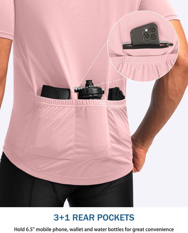 Bikewa Men's Cycling Jersey Moisture Wicking Short Sleeve UPF Half Zip Bike Road Riding Biking Shirts for Men Zipper Pockets