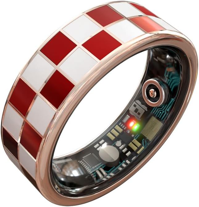 Smart Ring Blood Pressure Monitoring 5ATM Waterproof Activity Tracker Stress/Temperature Sensor Sleep Coach & Women’s Health Titanium Unisex Sport Ring Compatible with iOS/Android Rouge 10