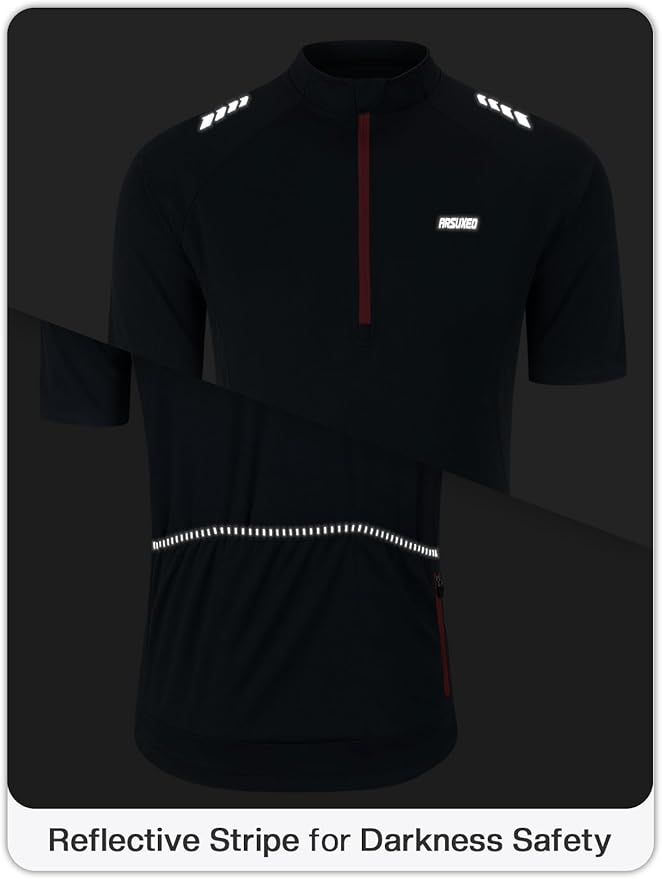 ARSUXEO 1/2 Zipper Cycling Jersey Men Short Sleeves Bike Shirts for Men Biking Bicycle Road Bike Jerseys