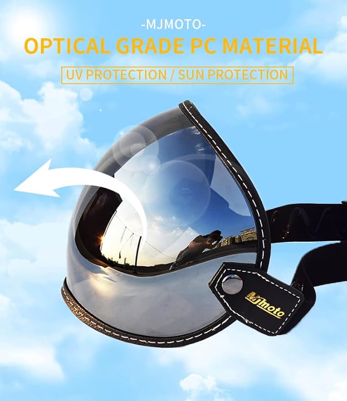 Universal Open Face 3/4 Helmet Visor Lens Bubble Motorcycle Windshield Capacete Lens Vintage Motorbike Helmet Goggles (Sliver)