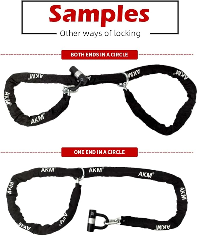 AKM Motorcycle Lock Chain Lock Anti-Theft 6.56ft/250cm Super Long Durable 12mm Thick Bike Chain Lock with 4 Keys Security 16mm U Lock,for Motorcycles,Containers,Trailers,ATV