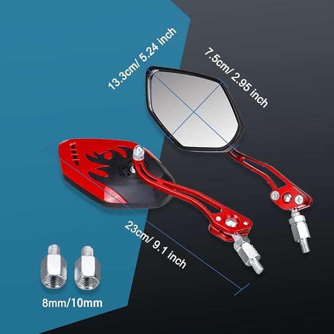 ASUBHA 2PCS Motorcycle Mirrors, Motorcycle Mirrors for Handlebar, Convex Handlebar Rear View Side Mirror with M8 M10 Bolt, Wide Angle Rear View Mirror Car Accessories for Scooter ATV UTV Dirt Bike