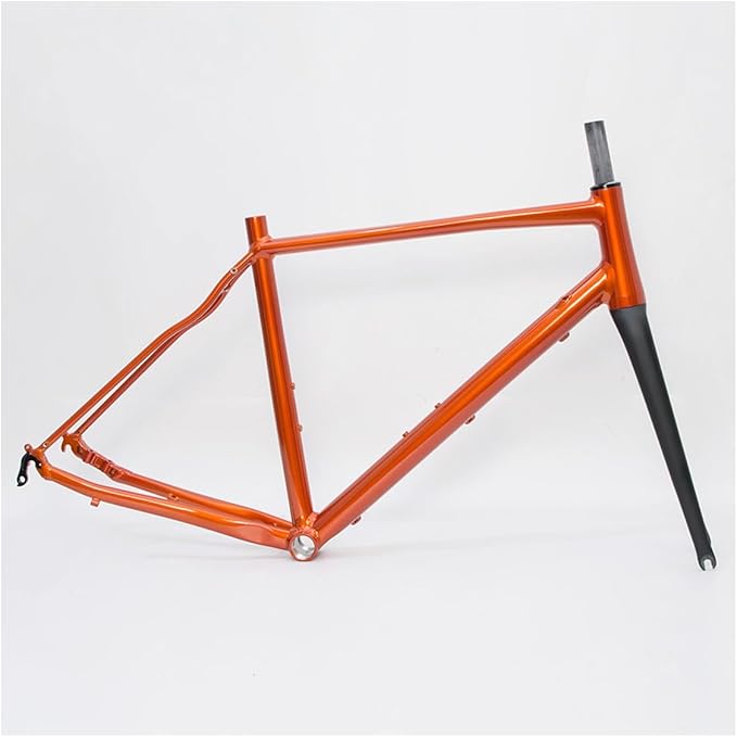 700C Road Bike Frameset 44 47 50 53 56cm Aluminum Alloy Disc Brake Frame 100/135mm QR BSA BB68mm Carbon Fibre Rigid Fork Internal Routing(Orange,47cm)