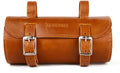 M RUFOUS Genuine Leather Under Seat Handlebar Bicycle Bag - Brown, Premium Handcrafted Bicycle Bag with Brass Buckle, Leather Bag for Cell Phone (Free Waterproof Cover)
