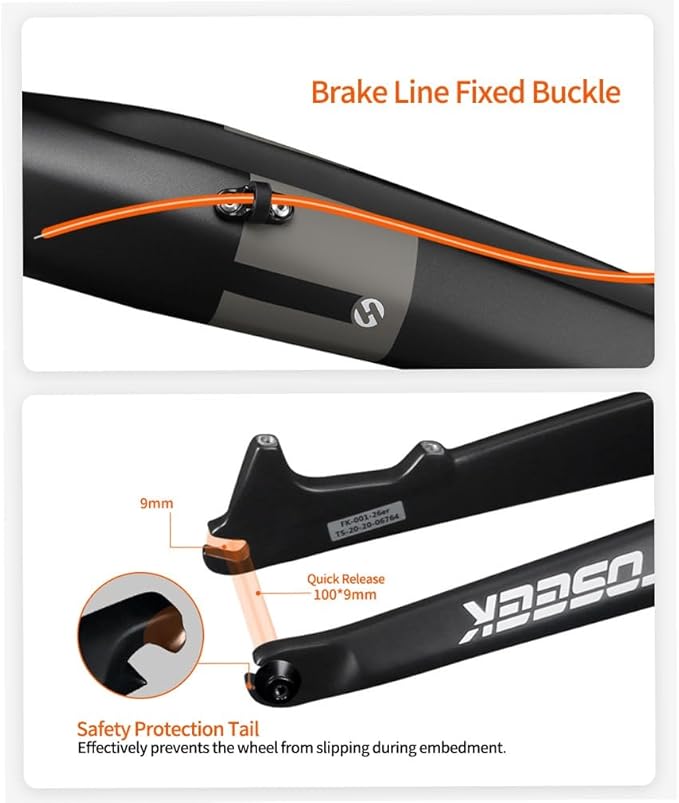 Bikes Rigid Fork 26 27.5 29in Mountain Bike Front Fork XC 9 * 100mm QR 1-1/2" Tapered Full Carbon Fiber Bike Hard Fork Disc Brake(Black Red,26in)