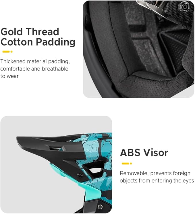 Lixada Adult Bike Helmet, Full Face Mountain Bike Helmet Lightweight Bicycle Helmet with Pads & Visor, Comfort Cycling Helmet Racing Downhill MTB Helmet for Men Women