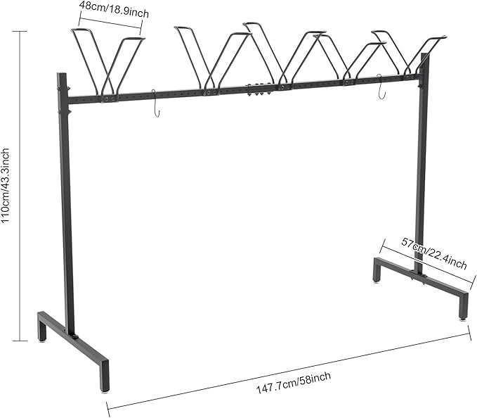 5-Slot Bike Floor Stand, Bicycle Parking Rack with Hooks Non-Skid Foot Pads and Complete Accessories, V-Shaped Brackets Freestanding Metal Bike Storage Organizer Rack 154 LBS Load Capacity