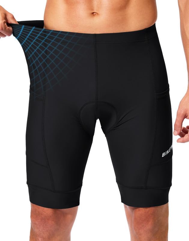 Bikewa Padded Bike Shorts for Men 4D Cycling Road Riding Biking Padding Bicycle Shorts with Phone Pockets