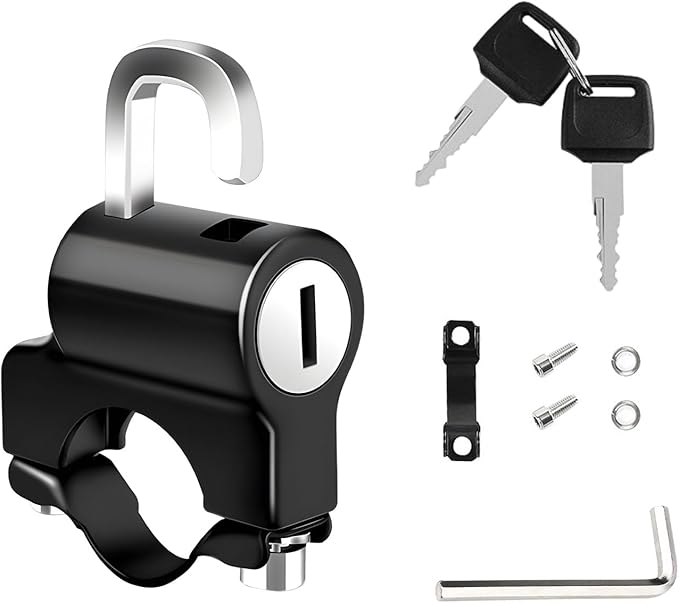 Motorcycle Helmet Anti-Theft Lock, Motorbike and Bicycle Helmet Safety Lock with Two Keys, Handlebar Mounting Tamper-Proof Helmet Security Lock, Motorcycle Accessories (Black)