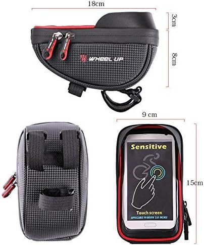 Bike Handlebar Bag, Bicycle Phone Mount, Waterproof Cycling Frame Bags Top Tube Pouch Pannier Bike Phone Holder Stand for iPhone 16 15 14 13 12 11 Pro Max XS XR X 8 Plus Samsung Smartphone Below 6.5''