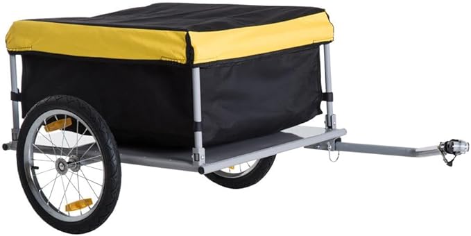 Lightweight Bicycle Trailer, Foldable Bike Cargo Trailer with Universal Hitch, Portable Bicycle Trailers Folding with Removable Cover / 2 Wheels, for Camping, Groceries, Black and Yellow