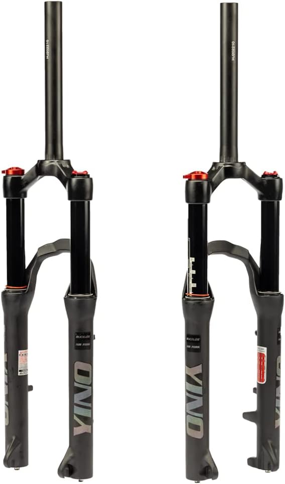 BUCKLOS YINO 24 inch MTB Air Suspension Fork 120mm Travel, QR 9mm/100 * 15mm Thru Axle Disc Brake, 1-1/8" Straight Tube Manual Lockout XC AM Ultralight Mountain Bike Front Forks