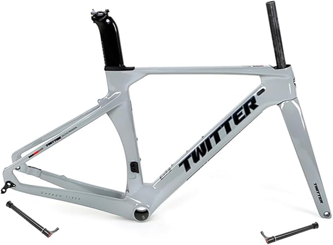 Carbon Road Bike Frameset 46/48/50/52/54/56cm 700c Wind Breaking Racing Frame Internal Routing Disc Brake Frame Set Thru Axle 100mm/142mm(Light Gray,56CM)