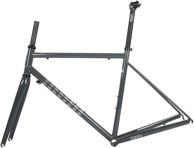 44cm 47cm 50cm 53cm 56cm Bike Frameset 700C Road Bike Frame Chrome-Molybdenum Steel C/Rim Brake Frame with Carbon Fork F100mm R130mm QR BSA BB68mm(Gray B,50cm)