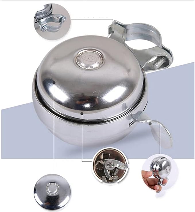 Cool Chrome Rotary Double-Sided Metal Classic Vintage Bike Bell Road Mountain Tricycle Retro Bicycle Handlebar Bell Safety Cycling Loud Ring Accessories Horn Crisp Clear Sound Alarm