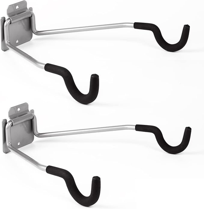 Bike Wall Mount Hangers，EVA Foam Padded Bicycle Hooks-Flip-Up Garage Bicycle Rack for Mountain, Road, and Kids Bikes Rack Holders 2 Pack Silver, Black