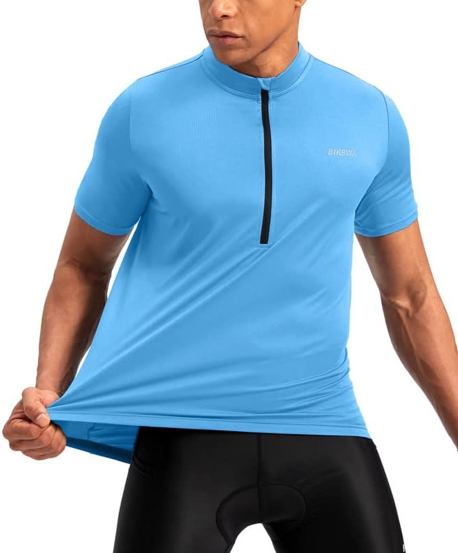 Bikewa Men's Cycling Jersey Moisture Wicking Short Sleeve UPF Half Zip Bike Road Riding Biking Shirts for Men Zipper Pockets