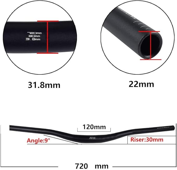 Mountain Bike Handlebar, Aluminum Alloy MTB Bar, 31.8mm Diameter, 720mm Wide, Black