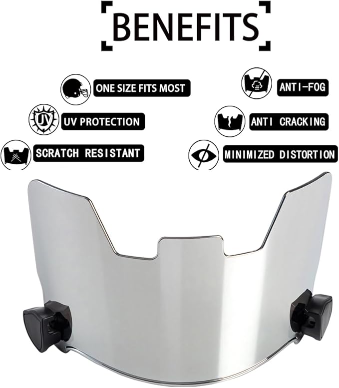 Football Visor Helmet Clear Visor, Scratch Resistant, UV Block, Anti-Fog, Anti-Cracking. Fits Youth and Adult Football Helmets.