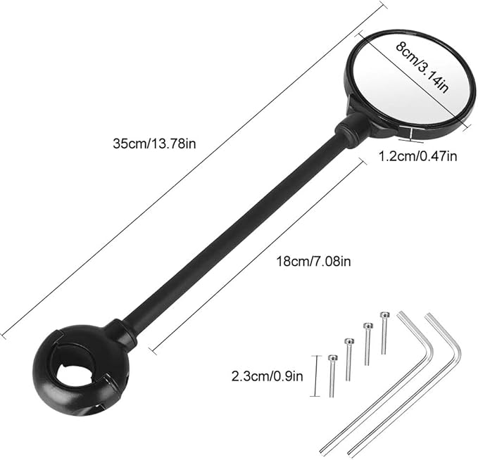 AtfArt Bike Mirror Handlebar Mount HD Bike Rear View Mirror Bicycle Mirrors for Handlebars Adjustable Rotatable Bike Mirrors Ride Safely (A-2 Pcs Black Long Mirror)