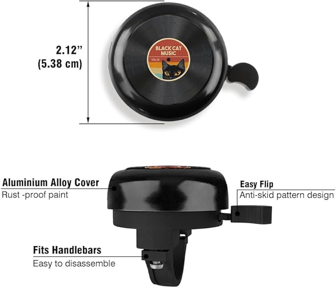 WIRESTER Black Aluminum Round Bike Bell, Classic Ring Bicycle Bell, Bike Accessories Bell Ring for Adults Kids Girls Boys - Dog Cat Animal Cute Records