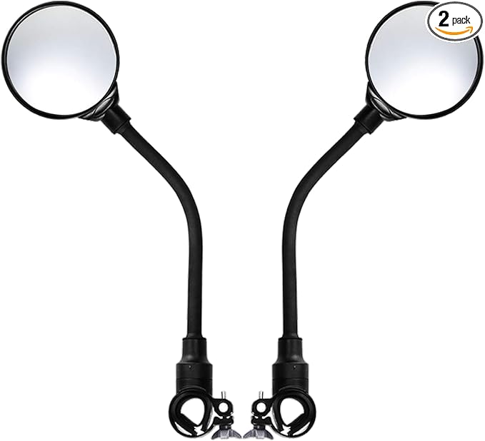 2 Pack Bike Mirror, Adjustable 360° Rotatable Acrylic Convex Handlebar Rearview, Shockproof Wide Angle, Easy Install Rubber Strap, Fits 22-32mm For Mtb, Road Bike, E-Bike, Scooter Safety Cycling