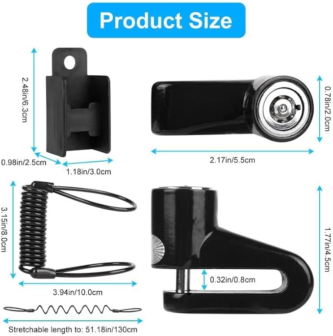Ainiv Disc Brake Lock, E Scooter Lock Anti-Theft, Cable Bike Lock Waterproof 5FT /12mm Cable with 2 Keys for Scooter, Bike, Electric Bike, Skateboards, Strollers, Lawnmowers with Lock Holders-Black
