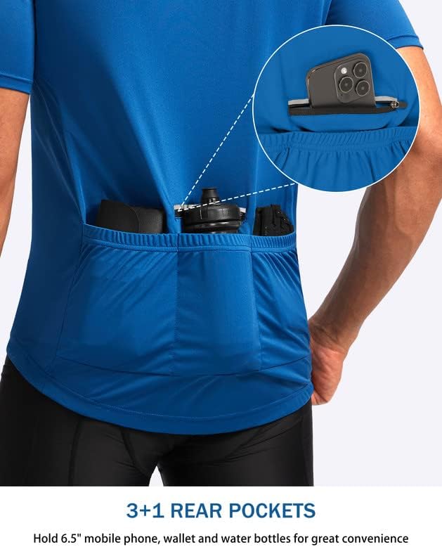 Bikewa Men's Cycling Jersey Moisture Wicking Short Sleeve UPF Half Zip Bike Road Riding Biking Shirts for Men Zipper Pockets