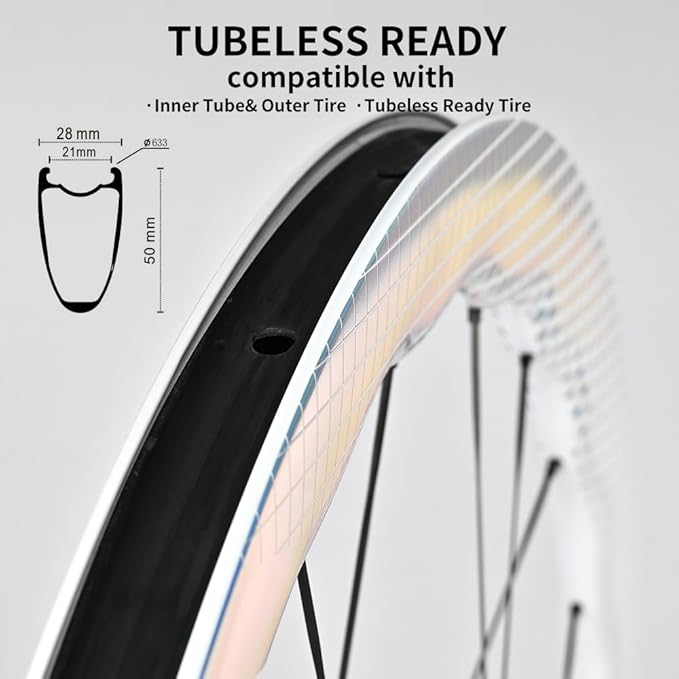 SUPERTEAM 50CU-28-CC Carbon Disc Brake Wheelset Road Bike 700c Tubeless Wheels White Painting