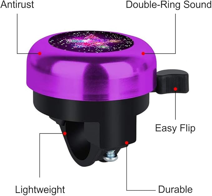 Kids Bike Bell, Aluminum Bicycle Bell for Kids Girls Toddlers Gifts, Cute Clear Sound Children's Bike Accessories Bell Ring, Adjustable Size Lovely Bike Horn Purple