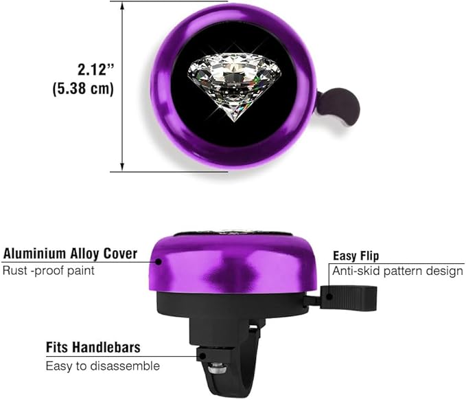 WIRESTER Purple Aluminum Round Bike Bell, Classic Ring Bicycle Bell, Bike Accessories Bell Ring for Adults Kids Girls Boys