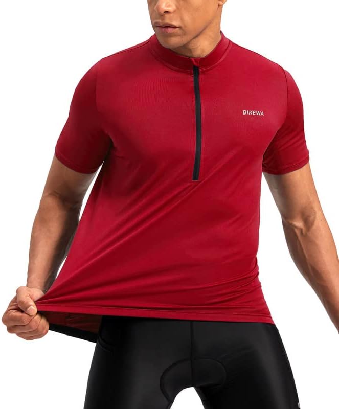 Bikewa Men's Cycling Jersey Moisture Wicking Short Sleeve UPF Half Zip Bike Road Riding Biking Shirts for Men Zipper Pockets