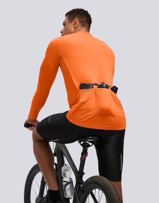 Bikewa Men's Cycling Jersey with 3+1 Rear Zipper Pockets Long Sleeve Moisture Wicking UPF 50+ Half Zip Riding Bike Shirts