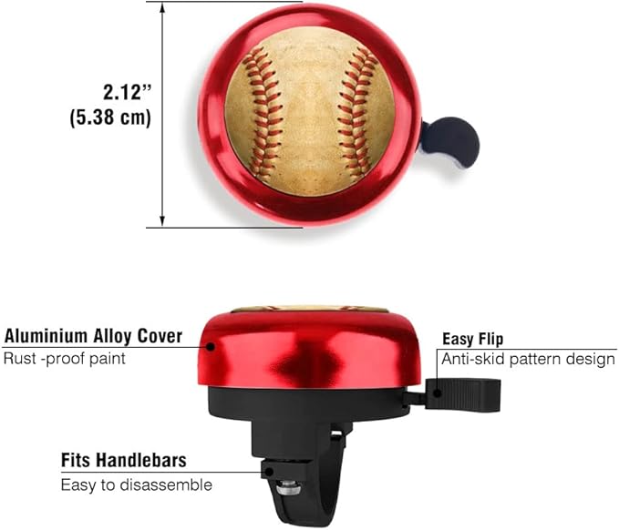 WIRESTER Red Aluminum Round Bike Bell, Classic Ring Bicycle Bell, Bike Accessories Bell Ring for Adults Kids Girls Boys