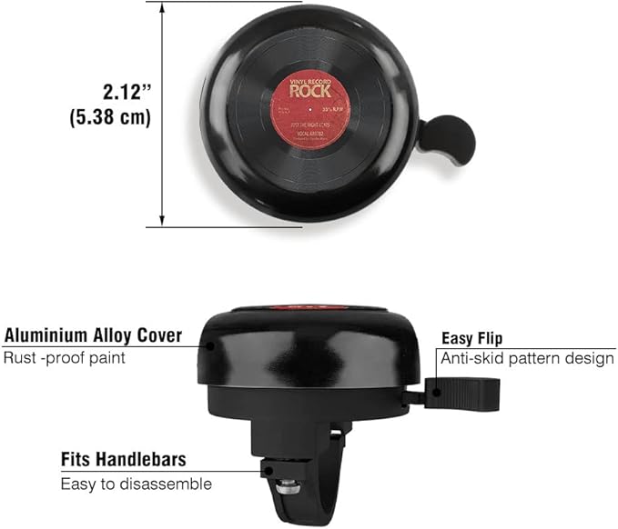 WIRESTER Black Aluminum Round Bike Bell, Classic Ring Bicycle Bell, Bike Accessories Bell Ring for Adults Kids Girls Boys