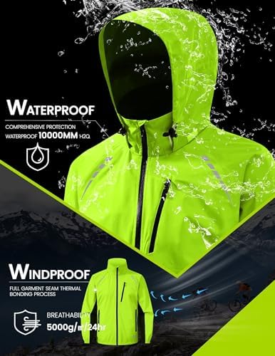 Nepest Cycling Rain Jacket Mens Waterproof Lightweight Packable Biking Windbreaker with Hood Raincoat for Running Hiking