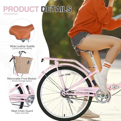 24 Inch/26 Inch Single Speed Folding Lady Bike, Durable Steel Frame,Compact Design for Easy Storage and Commuting