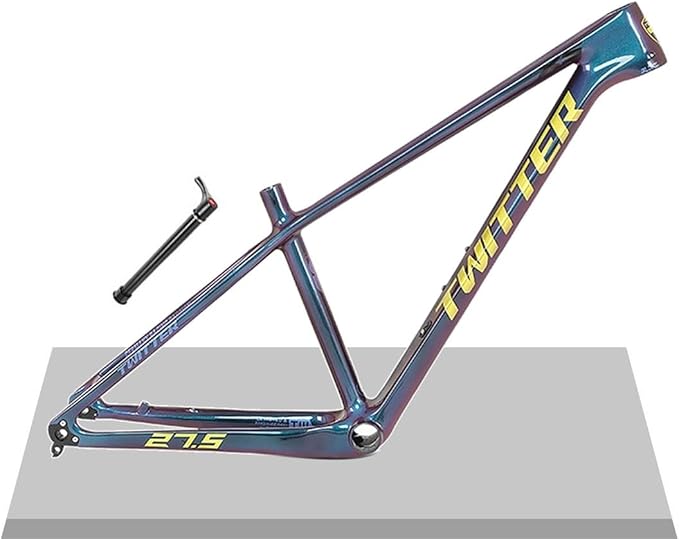 Carbon Bike Frame 27.5er 29er Discoloration Mountain Bike Frame XC 15'' 17'' 19'' Disc Brake Hardtail Bike Frame Thru Axle 12x142mm Internal Routing(Yellow,29 * 19'')