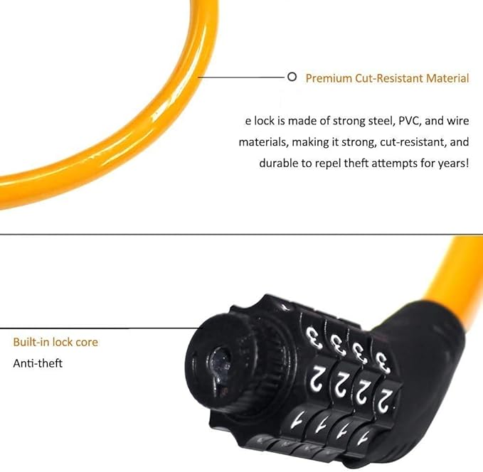Sanwo Security Bike Lock 4 Digit Resettable Combination Cable Lock for Bicycle, 2 Feet x 1/2 Inch