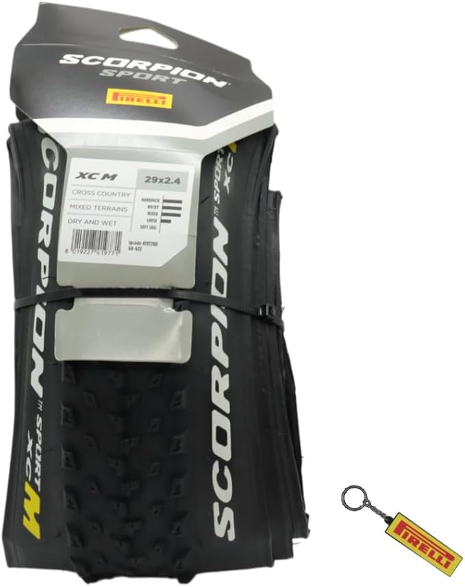 Pirelli Scorpion Sport XC M 29 x 2.4 Black Folding Tire for Mountain Bikes - Mixed Terrain Performance, Lightweight and Durable for Varied Terrain. with Pirelli Scorpion Keychain.