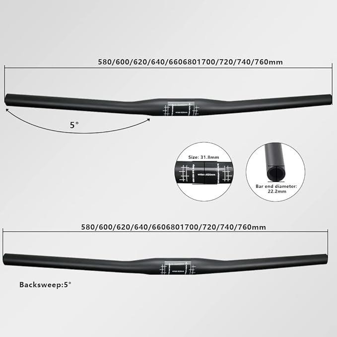 Carbon Handlebars, Mountain Bike Handlebars, Riser Bars 31.8mm 3K Matt Glossy 680mm 700mm 720mm 740mm 760mm MTB Handlebars for Mountain Bikes,Road Bike