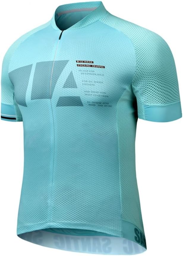 Santic Men's Cycling Jersey Short Sleeve Tops Pro Road Bike Shirt Full Zipper UPF 50+ MTB Jersey with Pockets