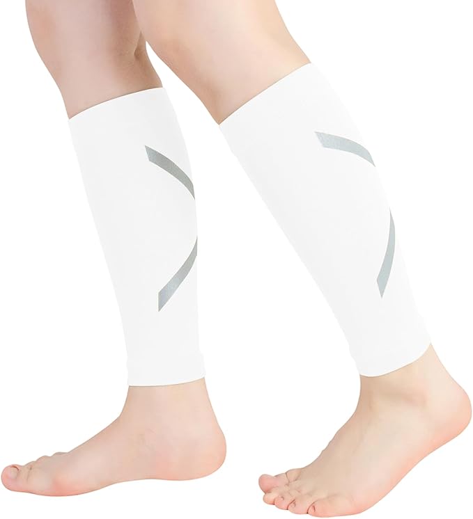 Calf Compression Sleeve for Men & Women, Reflective Footless Socks for Shin Splint Relief & Night Running, Cycling