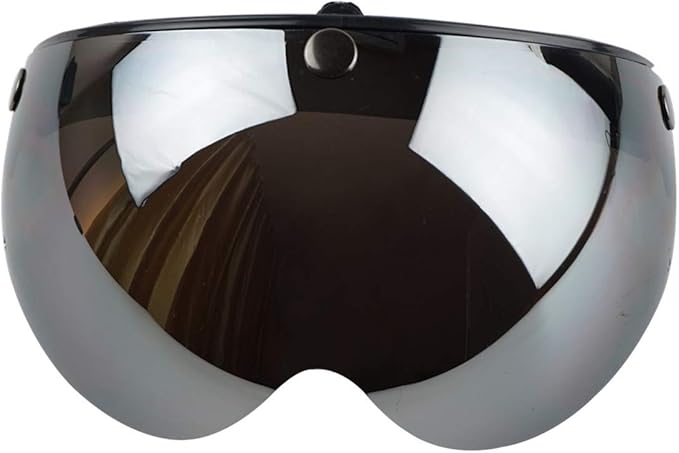 VCOROS Universal Motorcycle Retro Pilot-Style Standard 3 Snap-Button Visor Flip Up Down Open Face Helmet Half Face Shield(Chrome Silver)