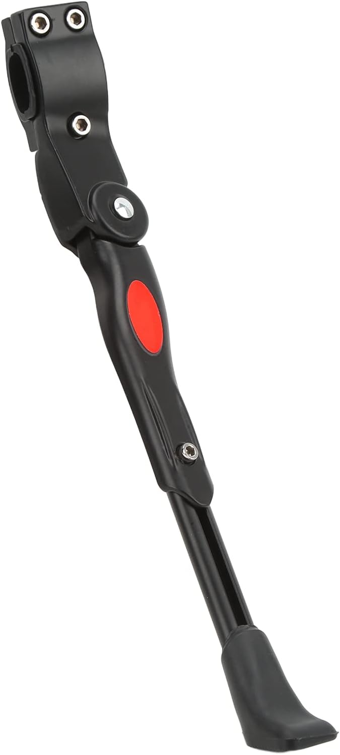 Bike Kickstand, Adjustable Non Slip Aluminum Alloy Side Support with Red Fluorescent Warning, Bicycle Kickstand for Mountain Road Bikes 22-27 Inch 700c Black