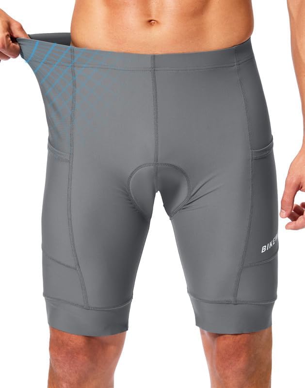 Bikewa Padded Bike Shorts for Men 4D Cycling Road Riding Biking Padding Bicycle Shorts with Phone Pockets