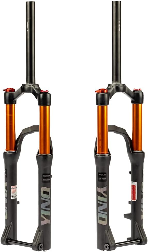 BUCKLOS YINO 24 inch MTB Air Suspension Fork 120mm Travel, QR 9mm/100 * 15mm Thru Axle Disc Brake, 1-1/8" Straight Tube Manual Lockout XC AM Ultralight Mountain Bike Front Forks
