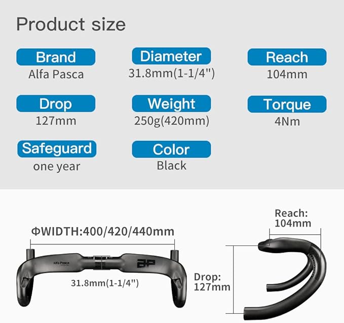 Alfa Pasca Aero Handlebars for Road Bike Carbon Racing Bicycle Handlebars Drop Bars Lightweight 31.8 UD Glossy/Matte 400/420/440mm